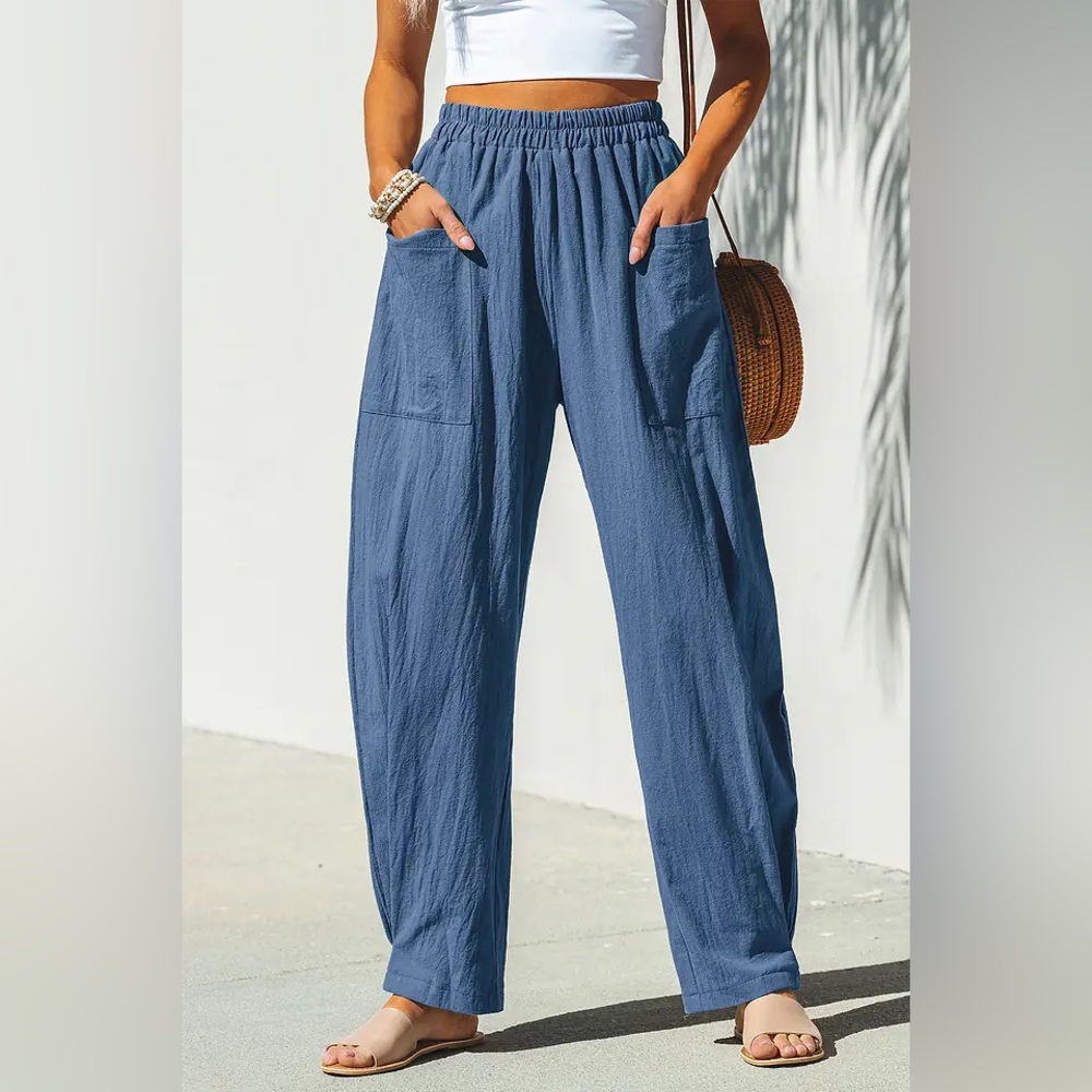 Cupshe Slate Blue Elastic Waist Wide-Leg Pants
